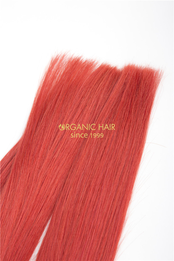 Red color virgin human hair extensions